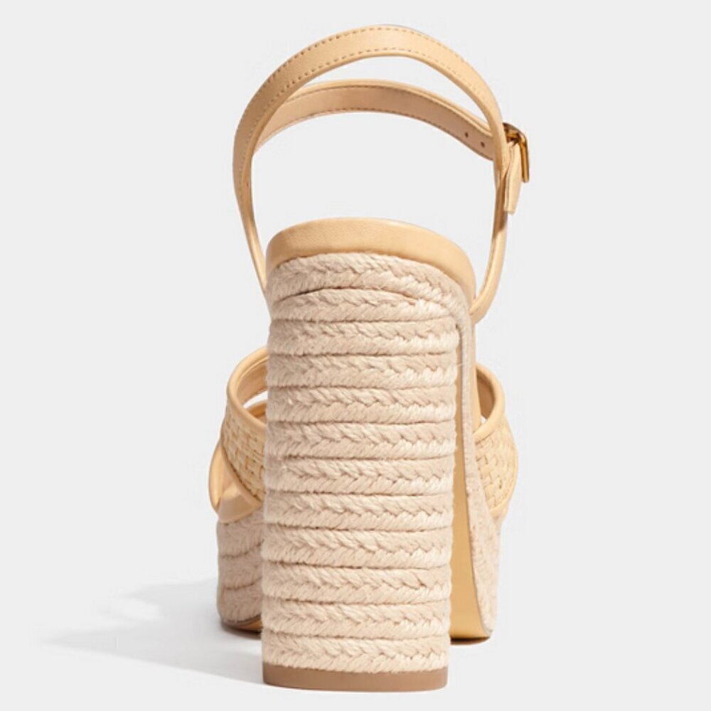 πCOACHπ Talina Platform Raffia Espadrille Sandal ~ Neutral 10 New without Box - Picture 7 of 16